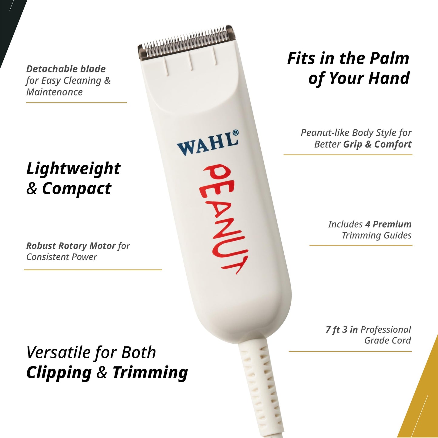 Wahl Professional Peanut Corded Trimmer - Compact, Lightweight Powerful Rotary Motor Grooming Tool, with 4 Trimming Guides and Accessories