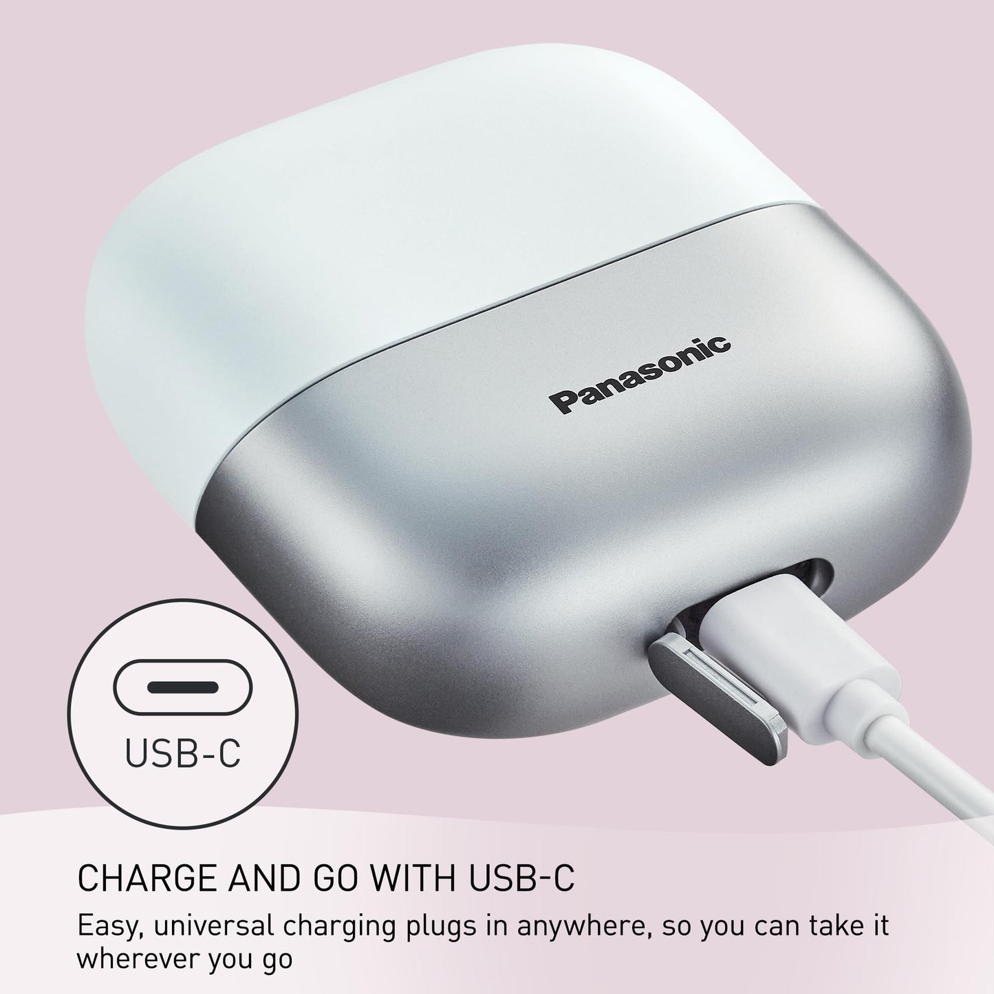 Panasonic Swipe Right Travel Shaver for Women, Portable Electric Razor with USB-C Charging, 3-Blade Cutting System for Dry or Wet Use, White/Silver - ES-CM3A-W