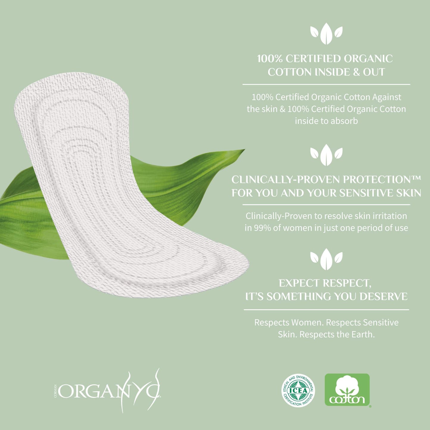 Organyc 100% Certified Organic Cotton Inside and Out Folded Panty Liner, Ultra Thin, Light Flow, 24 Count