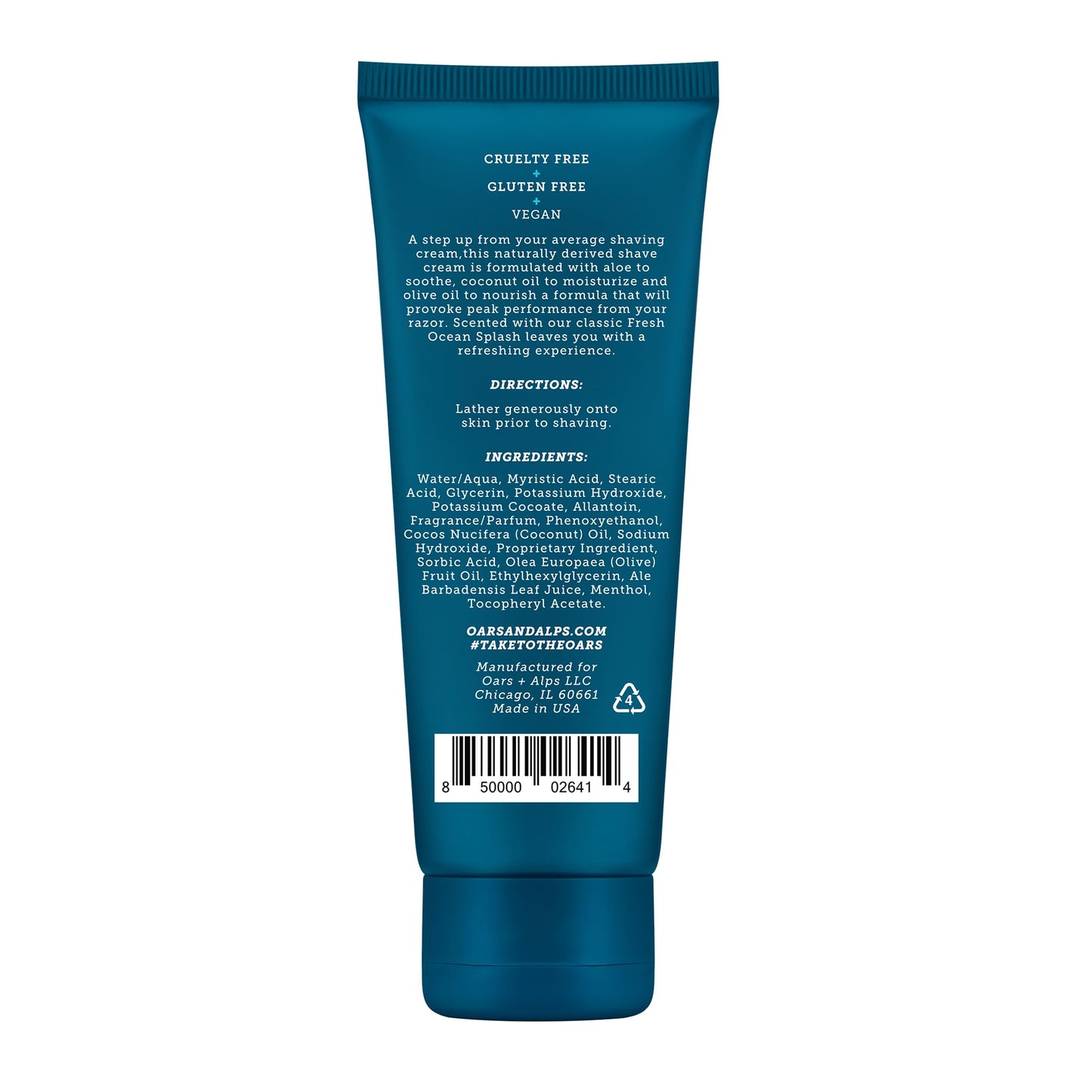 Oars + Alps Soothing Men's Shaving Cream, Dermatologist Tested and Infused with Aloe and Coconut Oil, Fresh Ocean Splash Scent, TSA Friendly, 3.4 Oz, 2 Pack