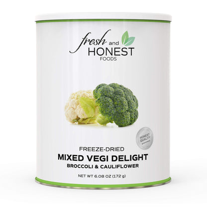 Fresh & Honest Foods Freeze Dried Mixed Vegetables 100% All Natural (Broccoli & Cauliflower) 6.0 OZ #10 Can, up to 20 yrs Shelf Life. Perfect for Emergencies, Food Storage, Survival, Camping and more.