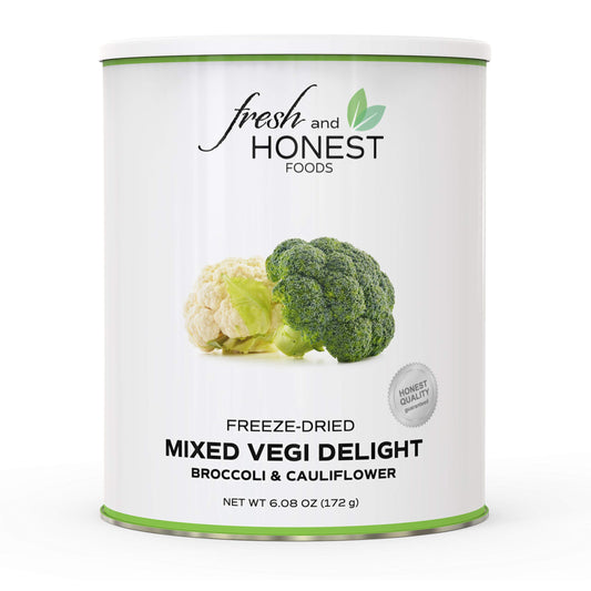 Fresh & Honest Foods Freeze Dried Mixed Vegetables 100% All Natural (Broccoli & Cauliflower) 6.0 OZ #10 Can, up to 20 yrs Shelf Life. Perfect for Emergencies, Food Storage, Survival, Camping and more.