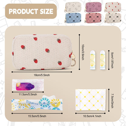 Corduroy Tampon Holder for Purse, Cute Period Bag with Ring Buckle, Portable Tampon Bag Organizer Case for Feminine Products (Cats-Pink)