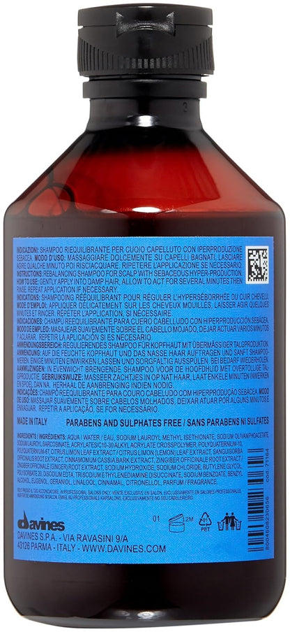 Davines Naturaltech Rebalancing Shampoo, Normalizing & Oil Control for Oily Scalp - With Lemon Phytoceuticals - Deep Cleansing for Oily Hair & Scalp, 8.45 Fl Oz