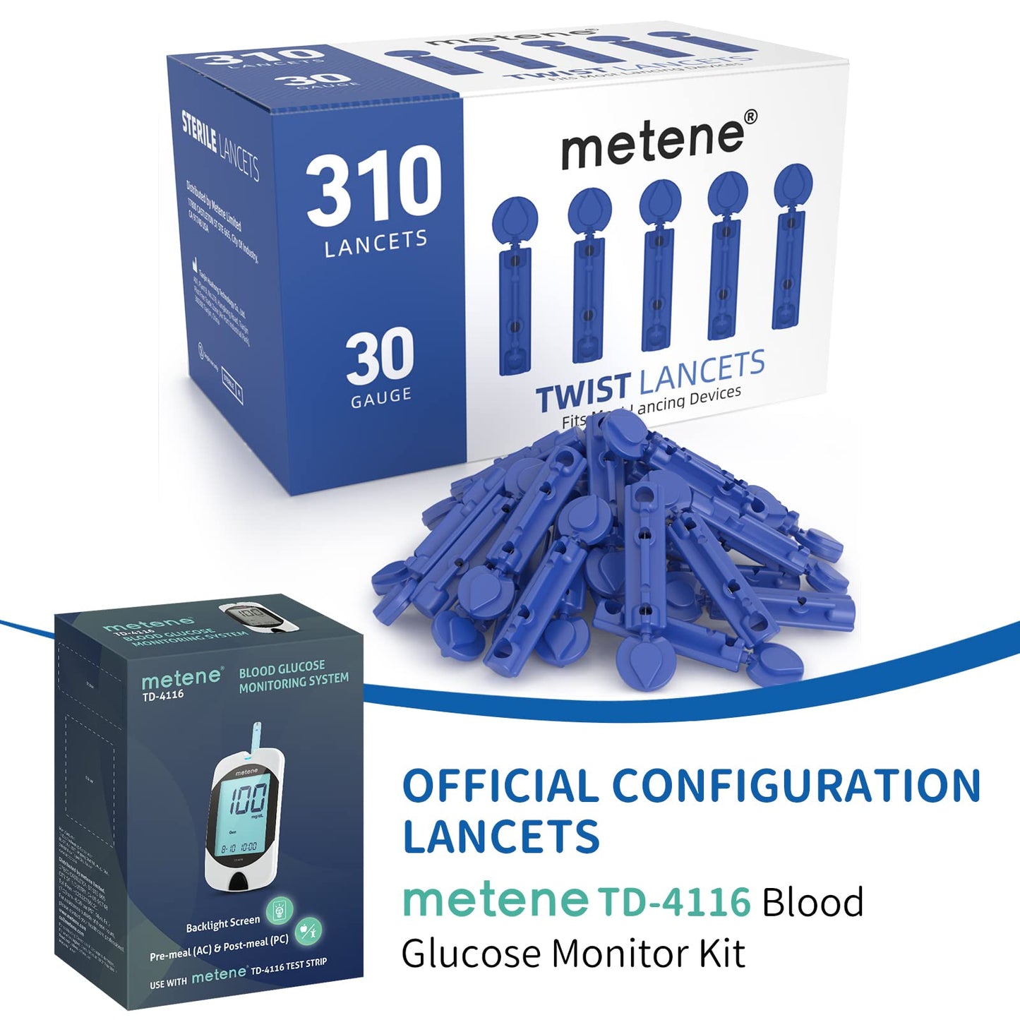 Metene 310 Count 30 Gauge Sterile Lancets for Blood Sugar Test, Dark Blue