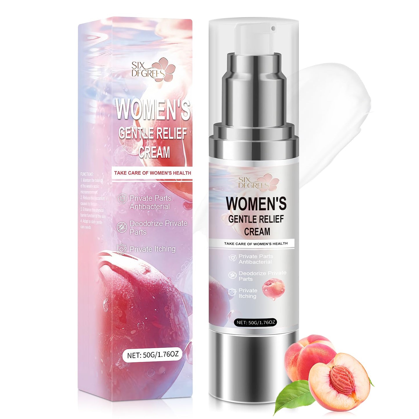 Silky Peach Cream for Women, Women's Gentle Relief Cream, Regulates Female Hormonal Balance, Menopause Care - Relieves Vaginal Dryness & Itching (1.76 fl.oz)