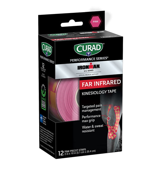 CURAD Performance Series Far Infrared Kinesiology Tape, Pink, 2″ x 10″ Strips, 1 Count