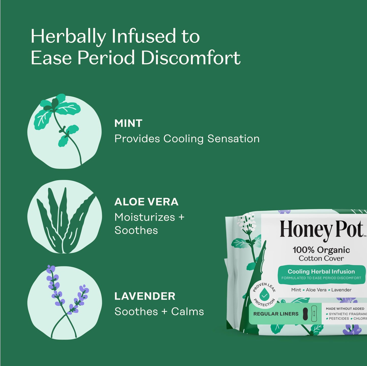 The Honey Pot Company - Everyday Panty Liners for Women - Herbal Infused w/Essential Oils for Cooling Effect & Menstrual Cup - 12 Hour Reusable Protection for Periods - Feminine Care - Size 1