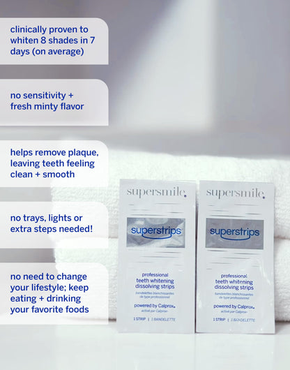 Whitening Strips, Superstrips by Supersmile, Professional Teeth Whitening Strips, Enamel Safe Teeth Whitener for Sensitive Teeth