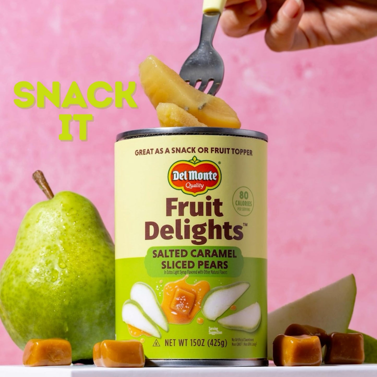 Del Monte Fruit Delights Sliced Pears with Salted Caramel in Extra Light Syrup, 15 oz. Cans, 12 Pack