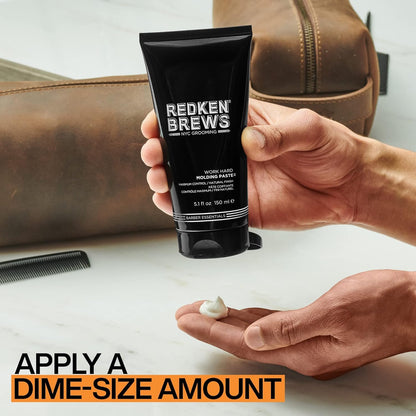 Redken Brews Molding Paste For Men For all Hair Types - High Hold & Maximum Control, Natural and Matte Finish, Sulfate-Free