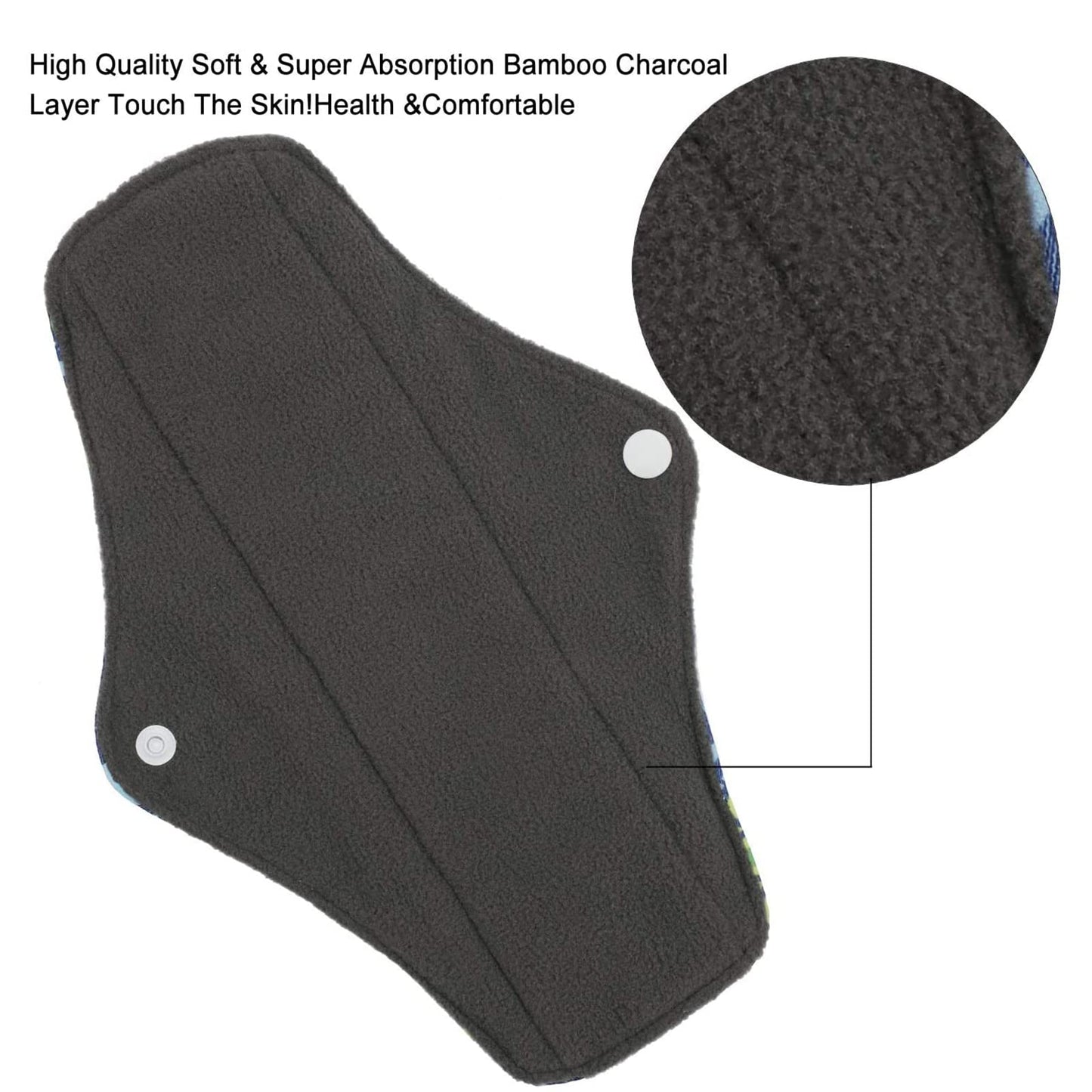 PHOGARY Reusable Menstrual Pads for Heavy Flow with Wet Bag, Sanitary Pads Set with Wings for Women, Washable Overnight Cloth Panty Liners (7 in 1, Style H)