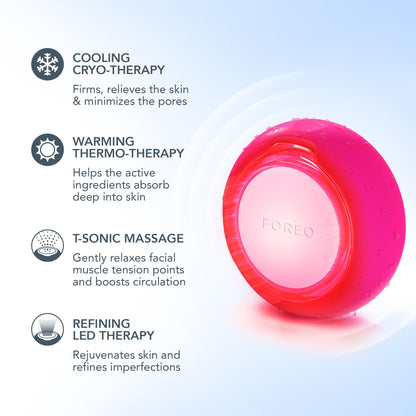 FOREO Hyper Hydra UFO 3 Bundle - Face Moisturiser Device + 14 UFO Activated Masks + Hydrating Night Mask, 0.5 oz - Red Light Treatment, Thermo & Cryo Treatment - Skin Care - Fuchsia