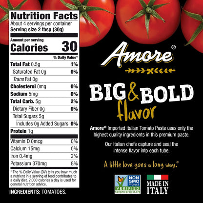 Amore Crowd Favorite - Garlic Paste (3.2oz) & Tomato Paste (4.5oz) in a Tube, Vegan, Non GMO Verified (Variety 2 Pack)