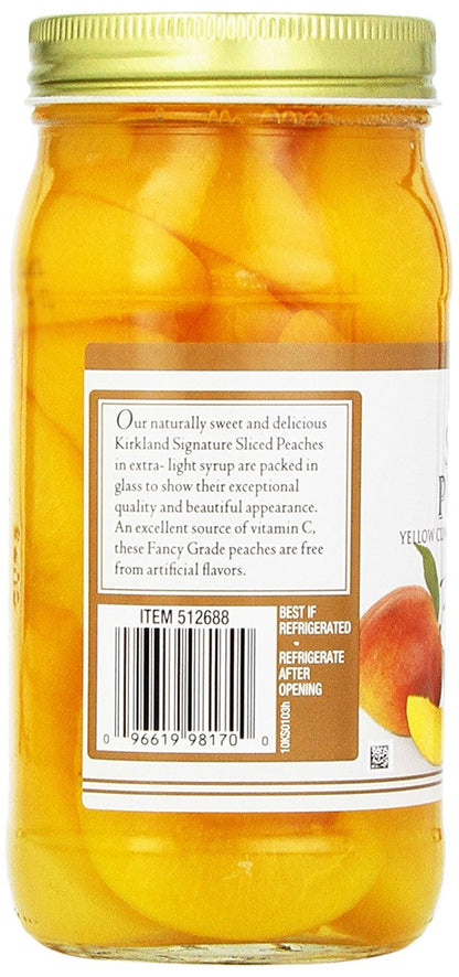 Kirkland Signature Sliced Peaches, 24oz Glass Jar (Pack of 2, Total of 48 Oz)