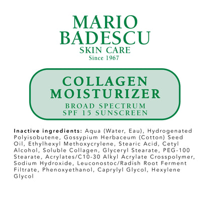 Mario Badescu Collagen Face Moisturizer for Women and Men with SPF 15 for Combination & Sensitive Skin, Daytime Moisturizer Face Cream with Collagen & Cottonseed Oil