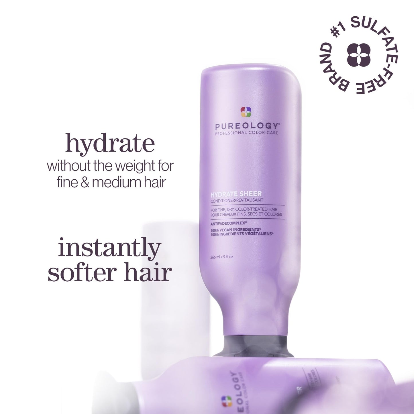 Pureology Hydrate Sheer Conditioner - Lightweight Hydrating Conditioner For Fine or Dry Color-Treated Hair, Silicone-Free & Vegan