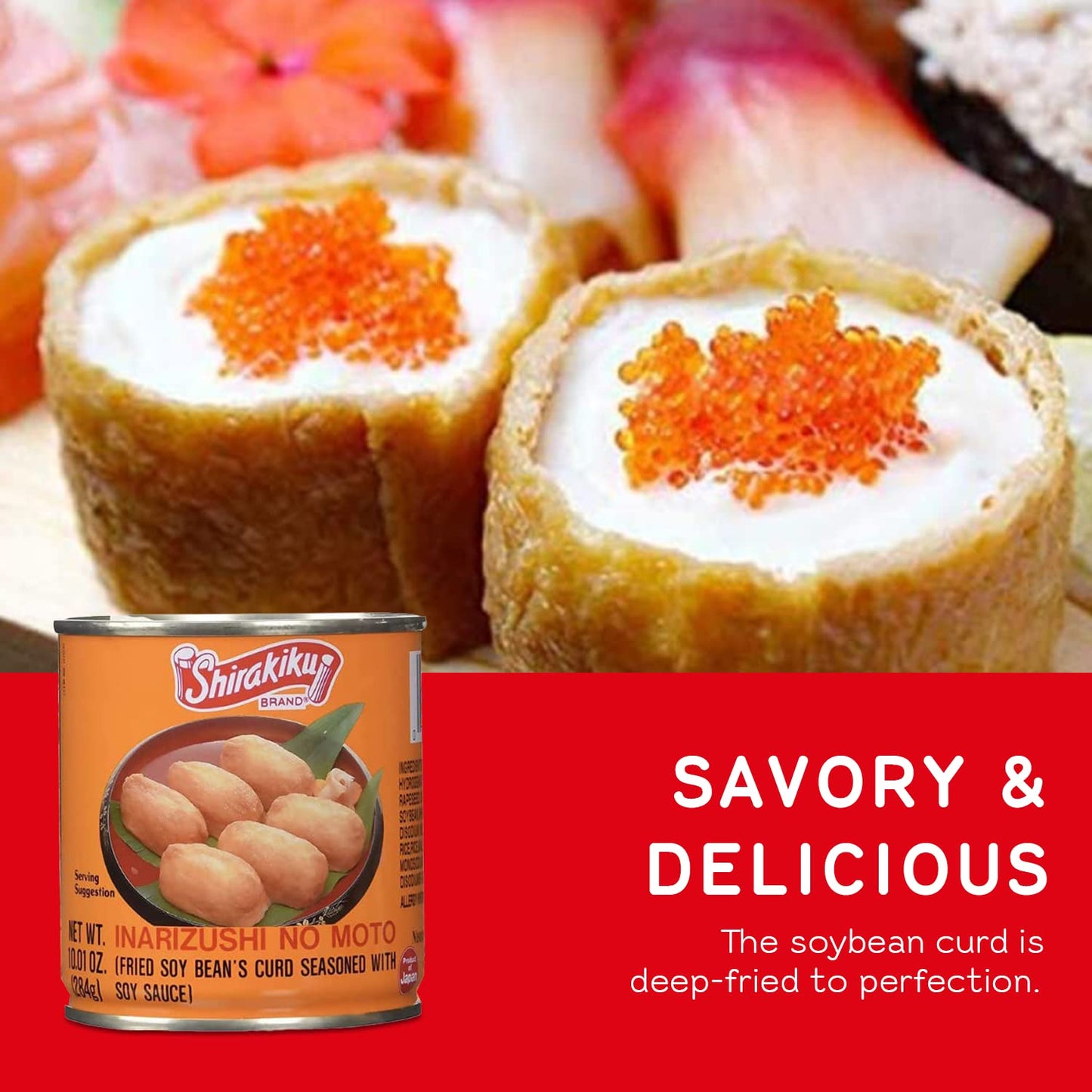 Shirakiku Inarizushi No Moto - Japanese Seasoned Fried Soy Bean Curd | Fried Bean Curd, Hydrogenated Vegetable Oil, Wheat, and Soybean | Soy Bean Flavor, 10.01oz - (Pack of 3)