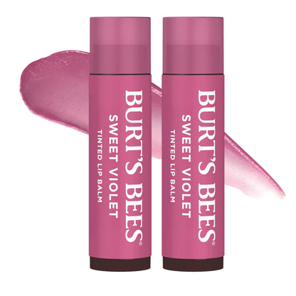 Burt's Bees Easter Basket Stuffers, Lip Tint Balm with Long Lasting 2 in 1 Duo Tinted Balm , Color Infused with Hydrating Shea Butter for a Natural Looking Buildable Finish, Sweet Violet (2-Pack)