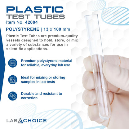 LabChoice Plastic Test Tubes - 2000 Count, 13x75mm Polysterene Test Tube for Centrifugation & Testing - Clear PS Material - Lab Equipment and Supplies