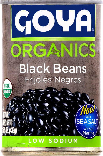 Goya Organic Black Beans, Low Sodium with Sea Salt, 15.5 Ounce (Pack of 8)