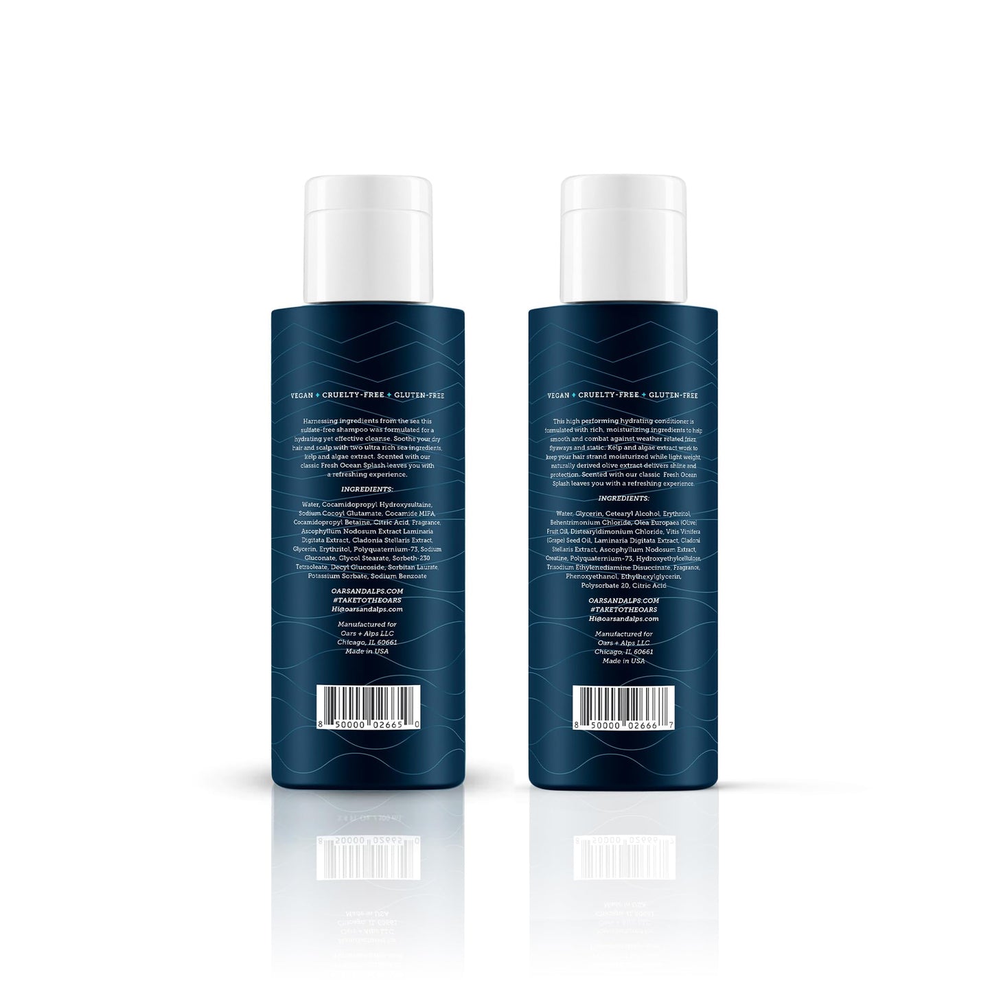 Oars + Alps Men's Sulfate Free Hair Shampoo and Conditioner Set, Infused with Kelp and Algae Extracts, Fresh Ocean Splash, Travel Size 3.4oz Each