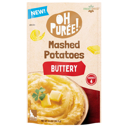 OH PURÉE! Buttery Mashed Potatoes, 4-servings, 3.6oz (Pack of 12), Gluten Free; Dairy Kosher; Vegetarian; No Artificial Flavors; No Artificial Colors; Made with 100% REAL Idaho Potatoes