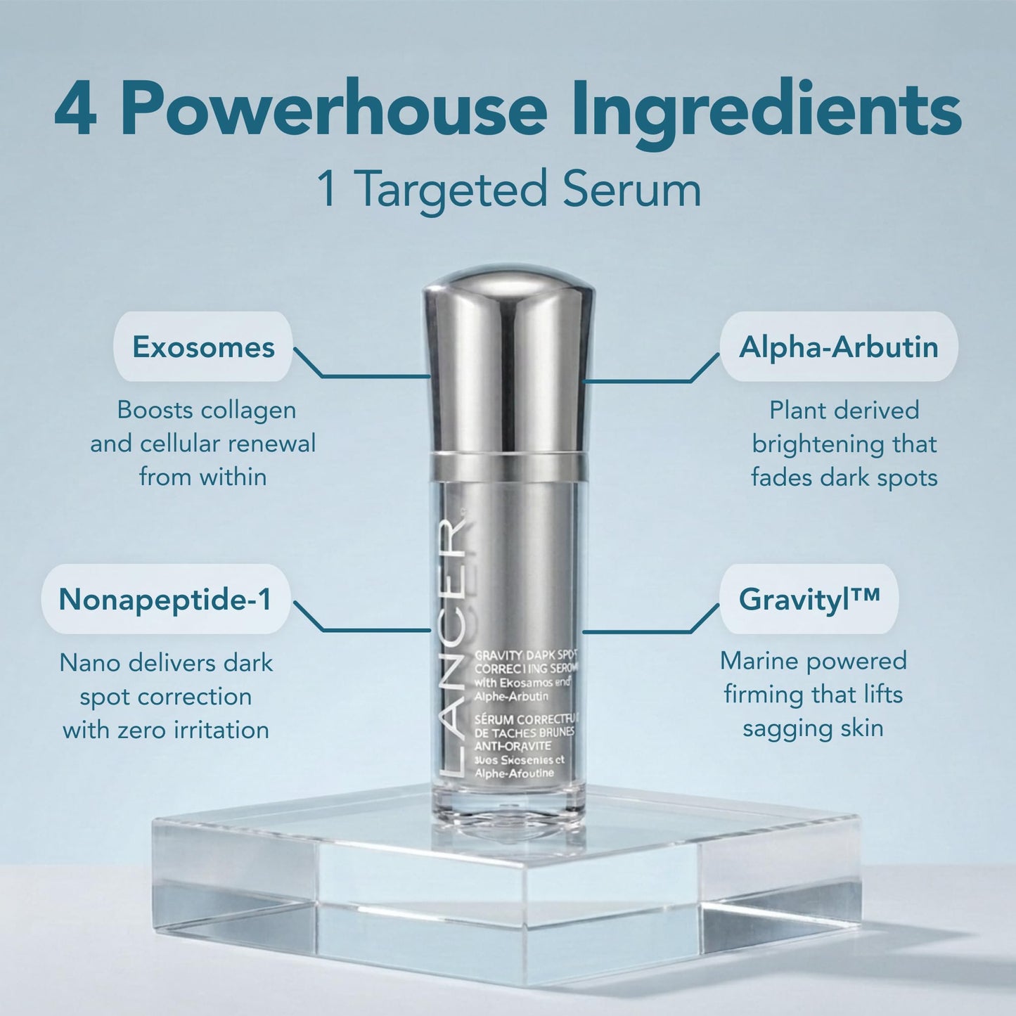 LANCER Gravity Dark Spot Correcting Serum, 1 oz – Brightening & Tone-Evening Serum with Exosomes, Alpha-Arbutin, Nonapeptide-1 & Gravityl for Dark Spot Reduction & Radiant Skin