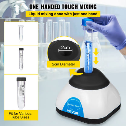 VEVOR Vortex Mixer, 3000RPM Mini Vortex Mixer Shaker, Touch Function Scientific Lab Vortex Shaker, Mix Up to 50ML, 6mm Orbital Diameter for Test Tube, Nail Polish, Eyelash Adhesives, Paint
