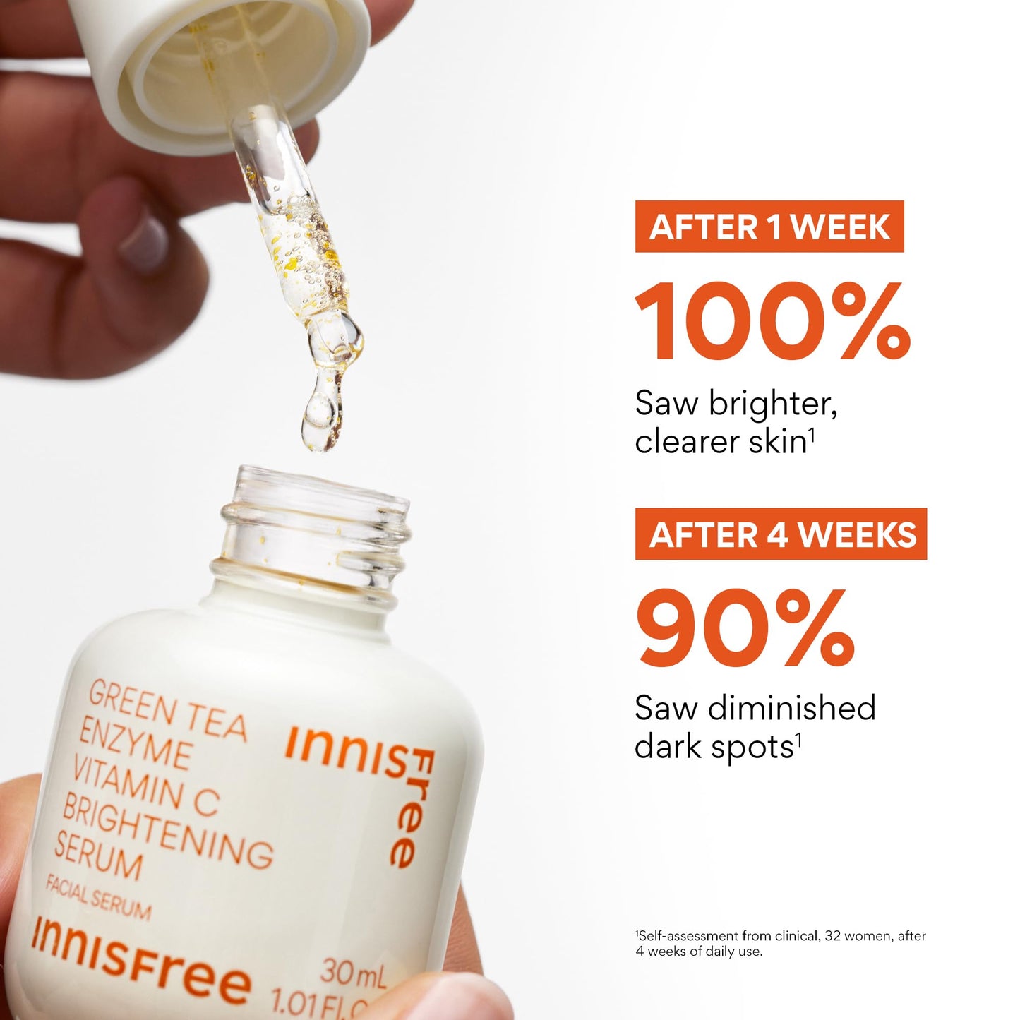 Innisfree Green Tea Enzyme Vitamin C Serum for Brightening Dark Spot Correction, Korean Face Serum for Radiant Glow