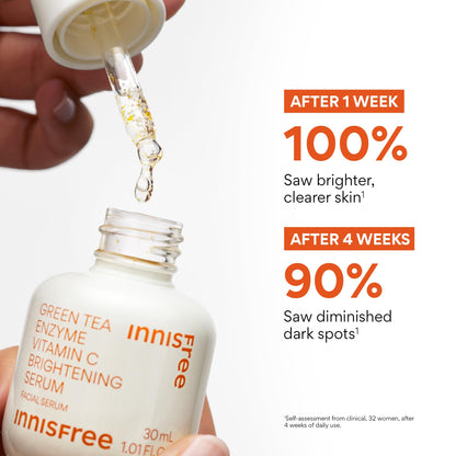 Innisfree Green Tea Enzyme Vitamin C Serum for Brightening Dark Spot Correction, Korean Face Serum for Radiant Glow
