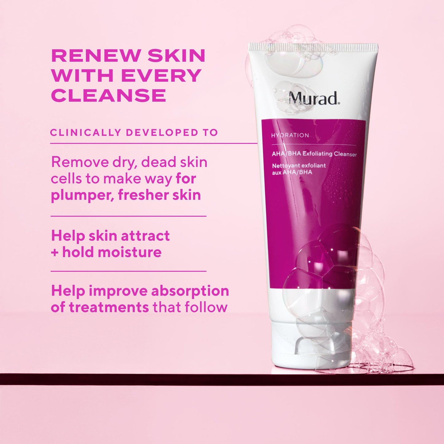 Murad AHA/BHA Exfoliating Cleanser - Triple-Action Cleansing Exfoliator with Salicylic, Lactic, & Glycolic Acids - Creamy Face Wash Removes Dull, Dry Skin for Smoother, Softer Skin