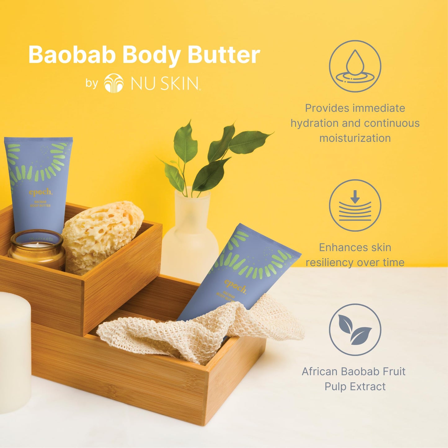 Nuskin Epoch Baobab Body Butter | Rich Cream Infused with Shea Butter and Ethnobotanical Baobab Fruit Extract for Deep Hydration, Softness, and Skin Resiliency | 4.4 oz | 1 Pack