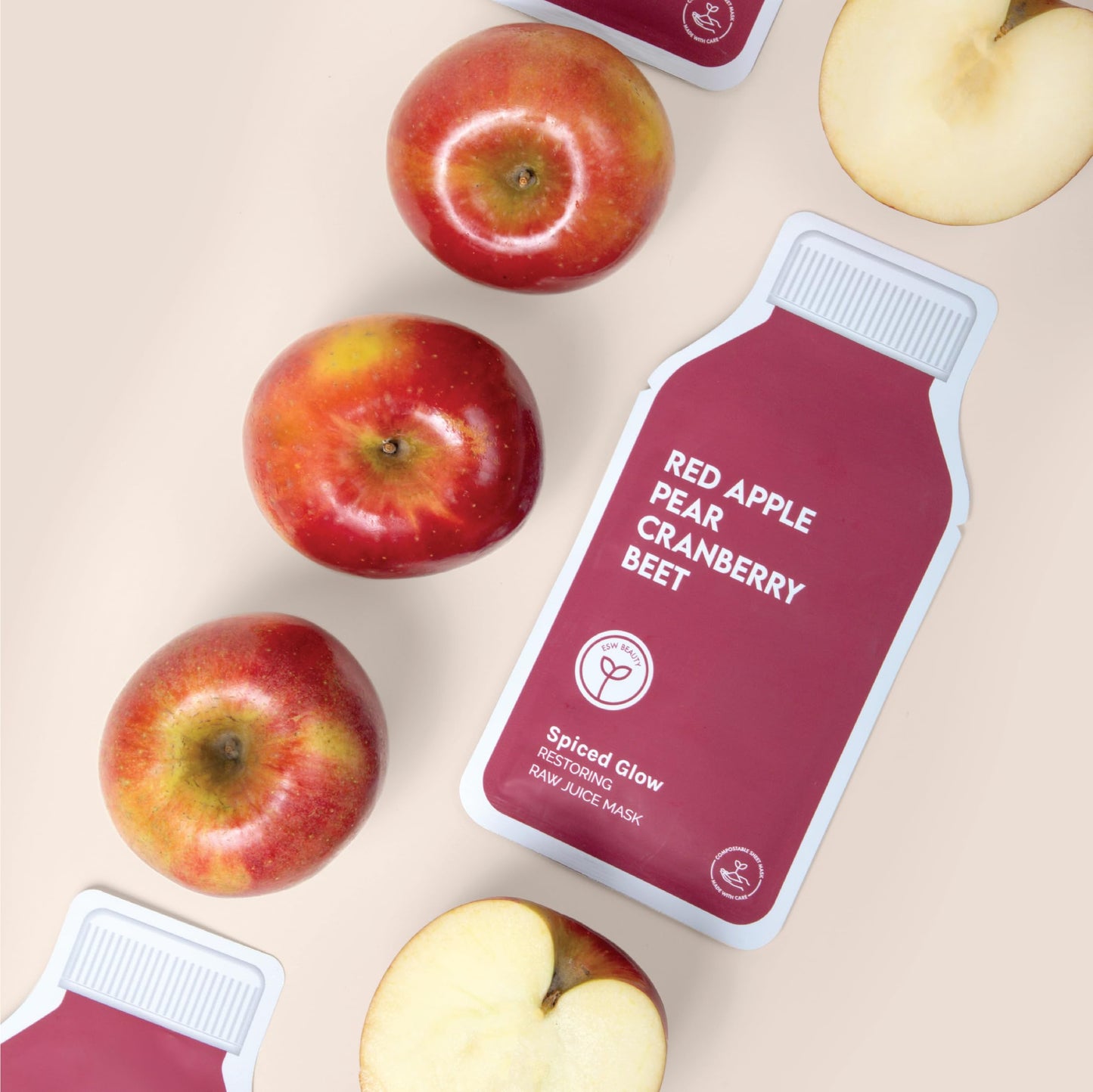 ESW Beauty Spiced Glow - Restoring Raw Juice Face Mask (6-Pack) – Red Apple, Pear & Cranberry Face Mask for Dull, Uneven & Aging Skin – Illuminates, Restores & Replenishes