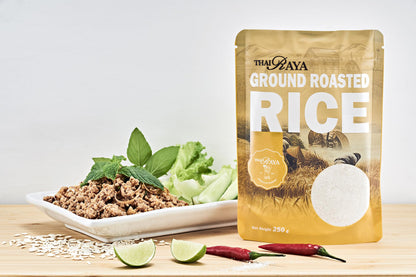 ThaiRaya Ground Roasted Rice (Khao kua), 250 grams, 8.8 oz Thai food ingredient Laab Namtok zip lock bag easy to store