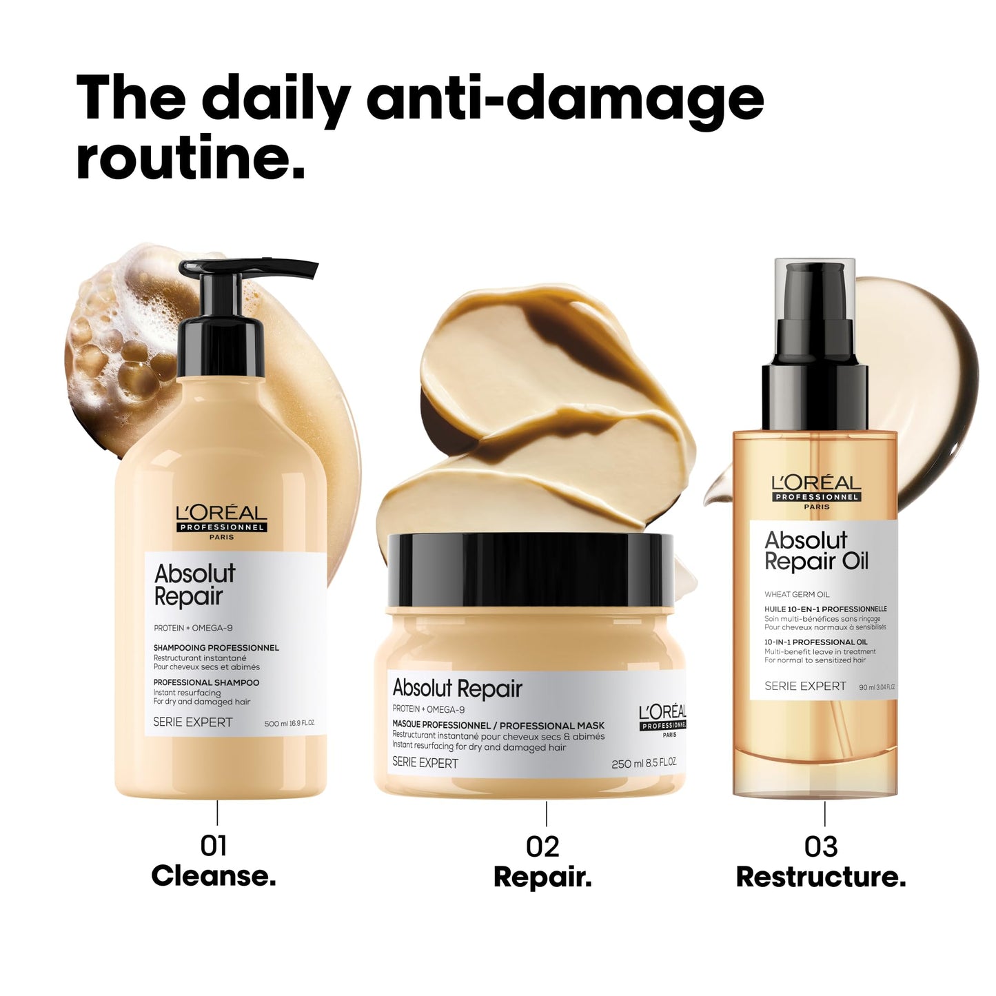 L'Oréal Professionnel Paris Absolut Repair Hair Mask - Hydrates, Repairs Damage & Adds Shine, Nourishing Protein Treatment, For Dry & Damaged Hair