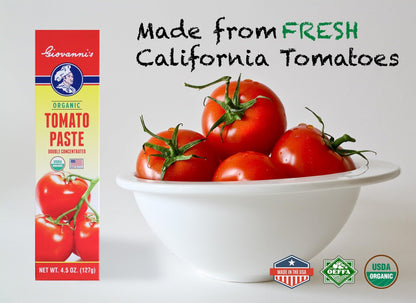 Giovanni’s Organic Double Concentrated Tomato Paste – Single (4.5 oz Tube) | Made in the USA with Vine-Ripened California Tomatoes, Non-GMO, No Additives, Rich Flavor