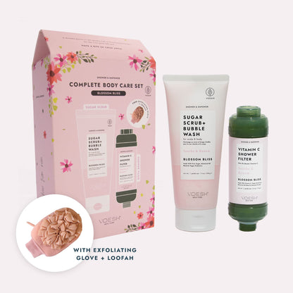 VOESH Shower & Empower Complete Body Care Set, Vitamin C Shower Filter, Exfoliating Loofah, Body Wash, Shower Care Set, Self-Care Kit, Vegan Skincare