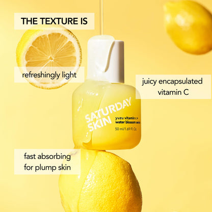 Saturday Skin Yuzu Vitamin C Serum-Brightening Hydrating Anti-Aging Serum with Hyaluronic Acid Peptides Niacinamide Plumping Glass Skin for Uneven Tone Dark Spots Korean Skin Care (50 ml)