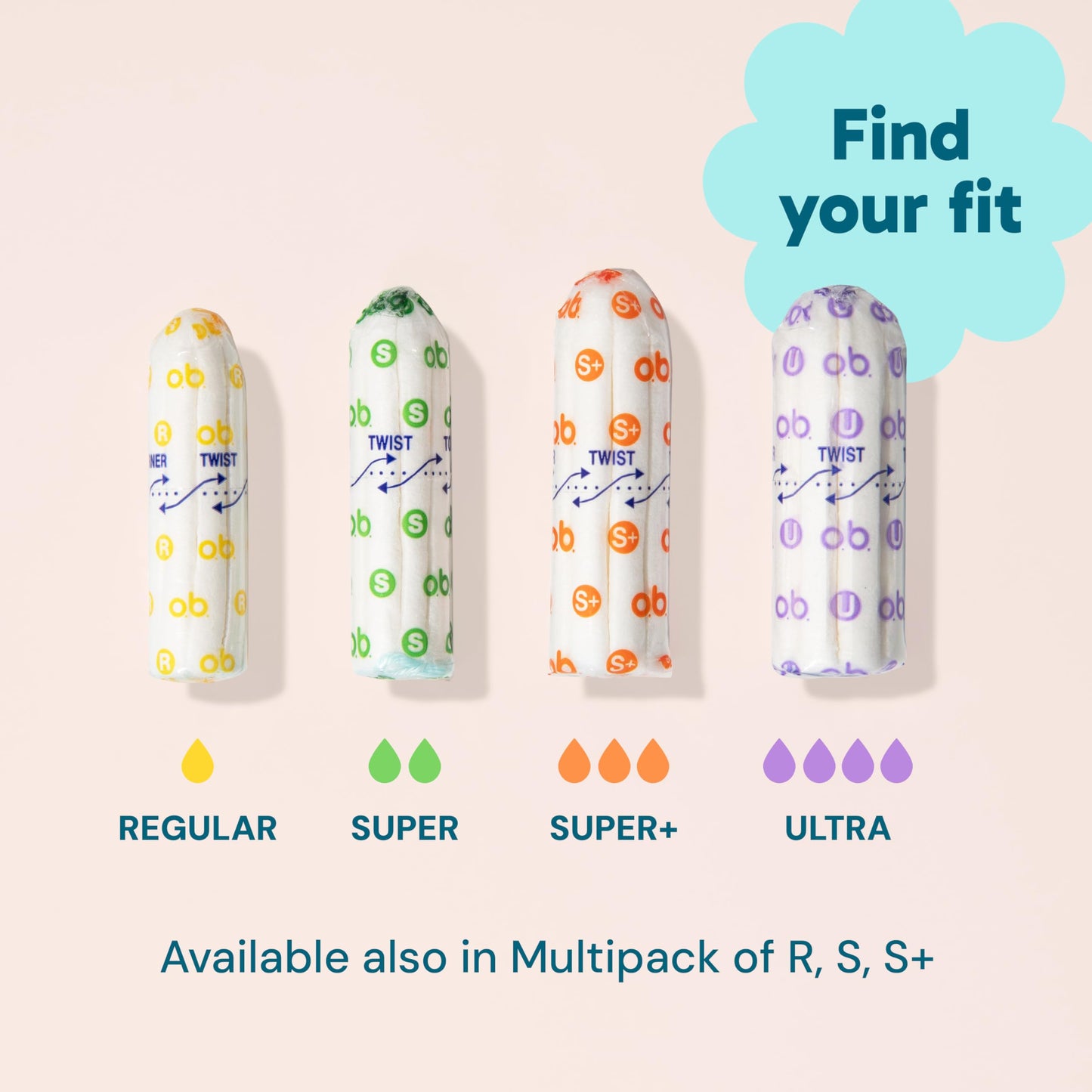 o.b. Tampons No Applicator, Fragrance-Free - 40ct | Applicator-Free Tampons Super, Feminine Care, ob Tampon Super, Period Products