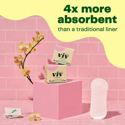 Viv for Your V Bamboo Organic Panty Liners for Women | Soft, Thin, Absorbent Sanitary | Incontinence Pads for Women No Wings | Unscented, Earth-Friendly (16 Pack)