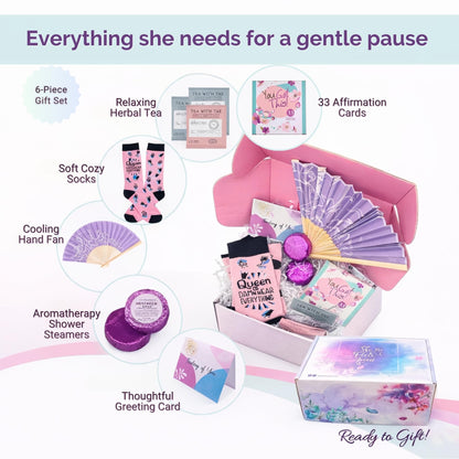 Menopause Gifts for Women – Thoughtful Care Package with Affirmation Cards, Self Care Rituals & Fun Socks for Birthday or Mothers Day
