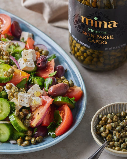 Mina Capers Non Pareil 7 oz, Perfect Mediterranean Seasoning or Garnish, Moroccan Capers Jar, Made with only Caper, Water, Vinegar and Sea Salt, Non GMO, Keto, Vegan, Gluten Free