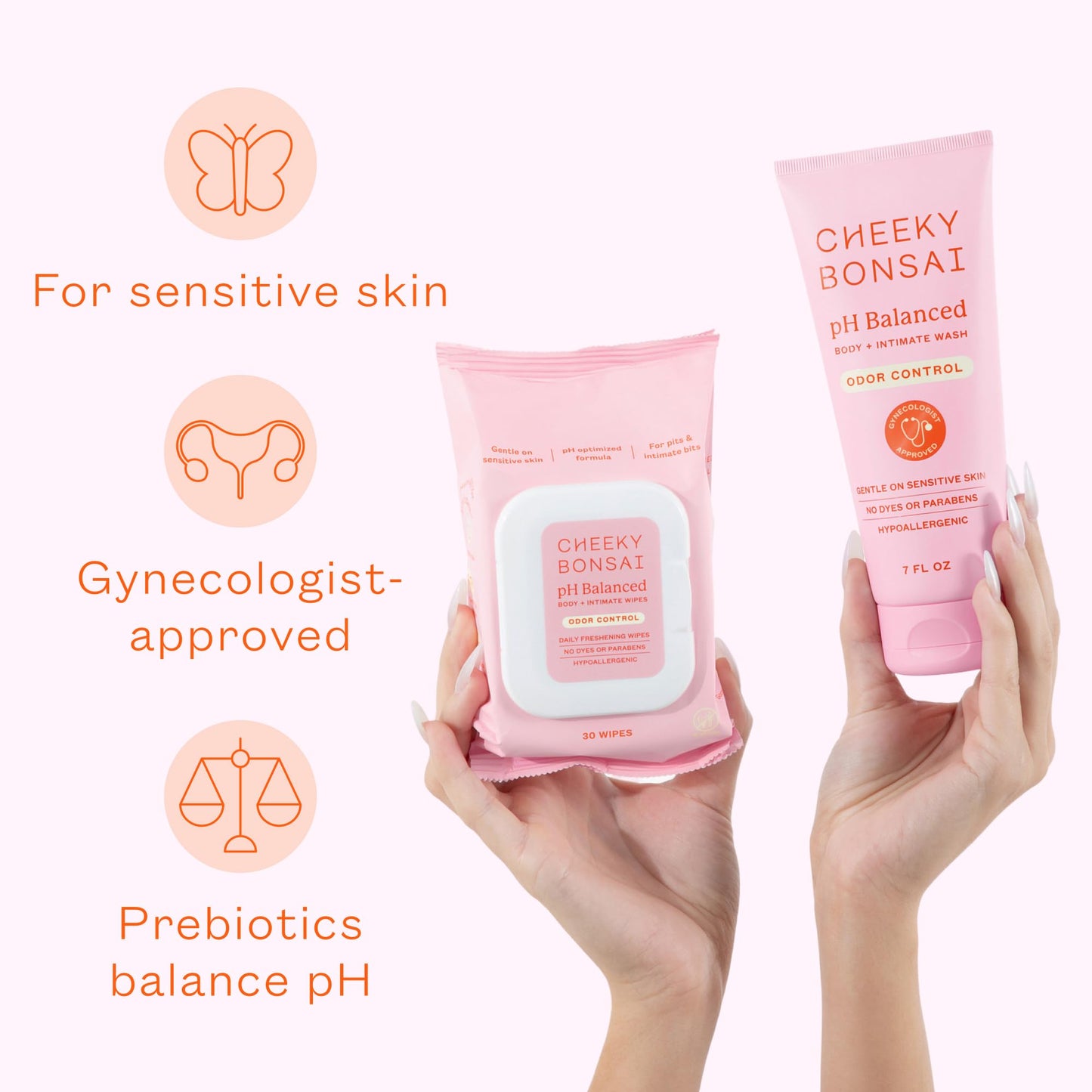 Cheeky Bonsai Daily Freshness Duo – Everywhere Wash (7 oz) + Prebiotic Intimate Wipes (30 ct) – pH Balanced, Moisturizing & Non-Irritating