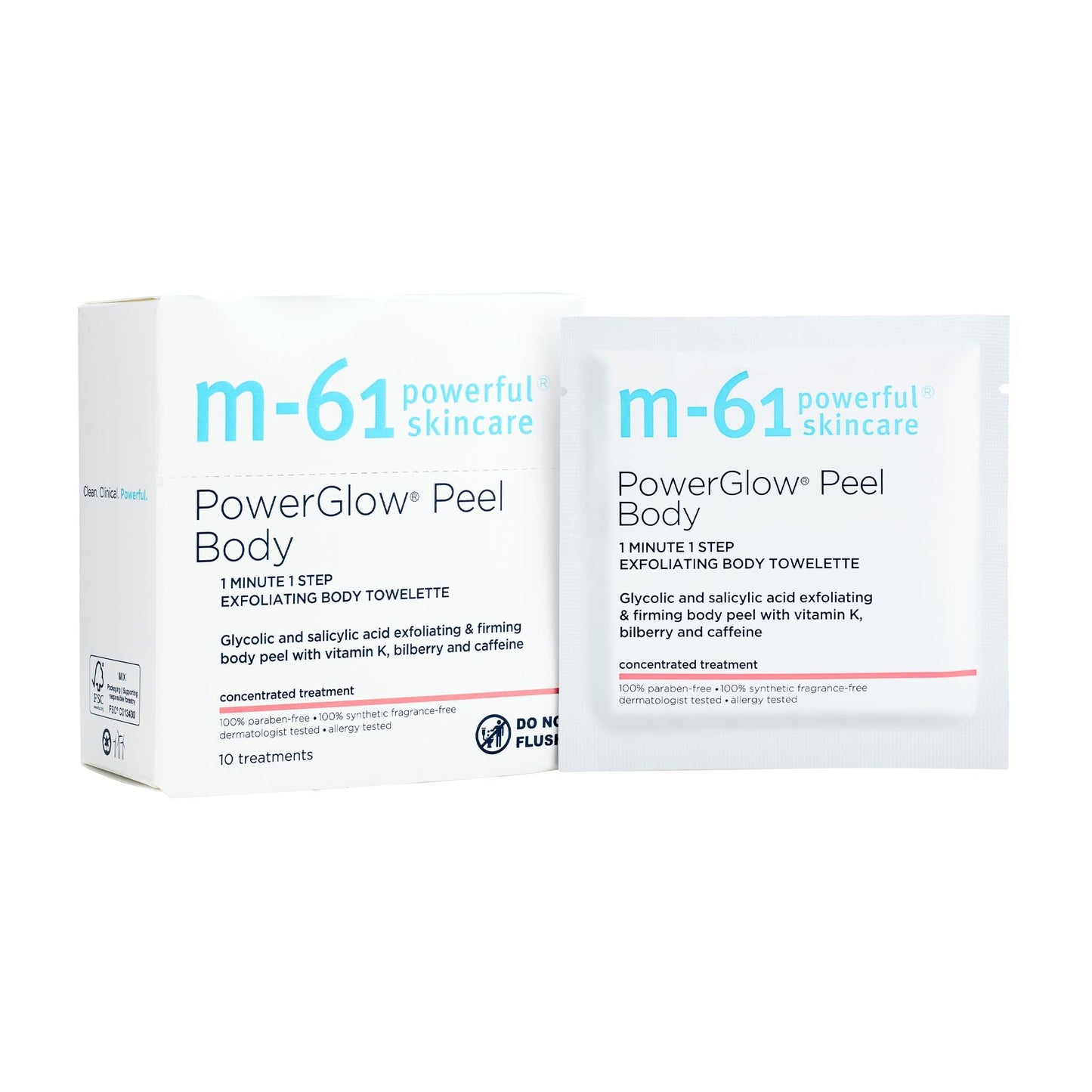 m-61 PowerGlow Peel Body | Exfoliating Body Towelette With Glycolic And Salicylic Acid. 1 Minute, 1 Step - 10 Treatments