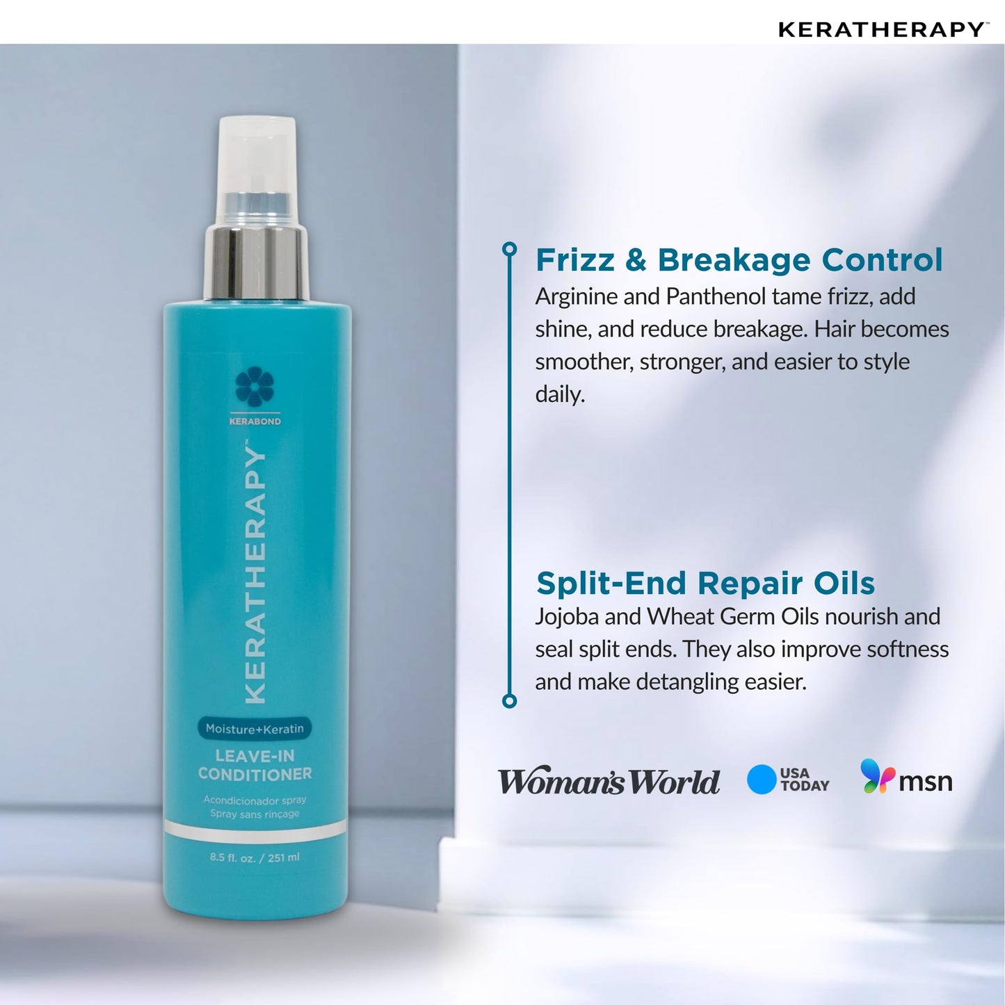 Keratherapy Keratin Infused Moisture Leave In Conditioner Spray, 8.5 fl. oz., 251 ml - Hydrating Leave in Conditioner Spray with Jojoba Oil, Panthenol, Arginine Amino Acid & Wheat Oil for Damaged Hair