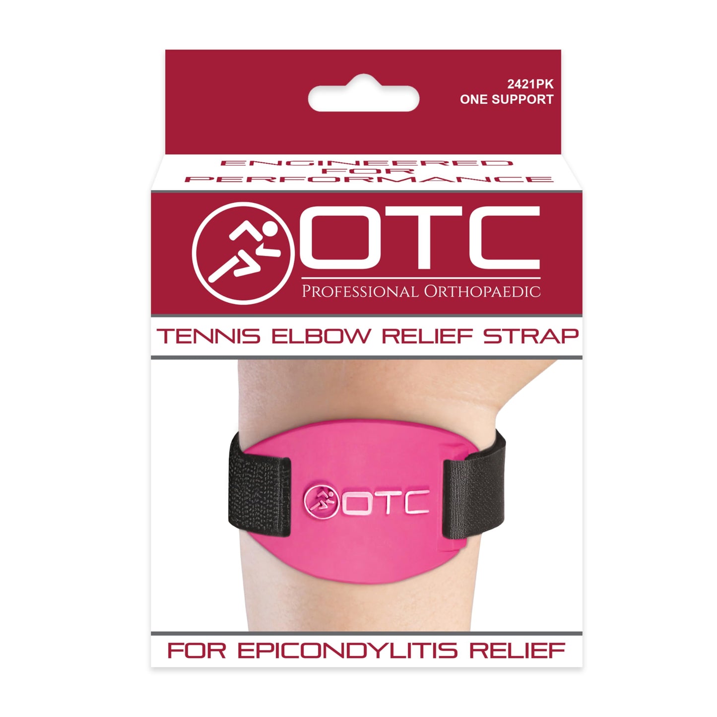 OTC Forearm Compression Strap for Tennis Elbow, Golfers Elbow, Recovery, Pink, Adjustable/Universal