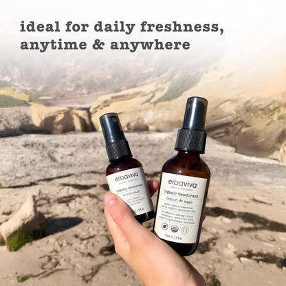 Erbaviva Lemon & Sage Organic Deodrant 3.5 Fl Oz - Underarm Spray with Powerful All Natural Essential Oils - Unisex Warm & Woodsy Smelling Deodorant For Odor Protection, Aluminum and Chemical Free