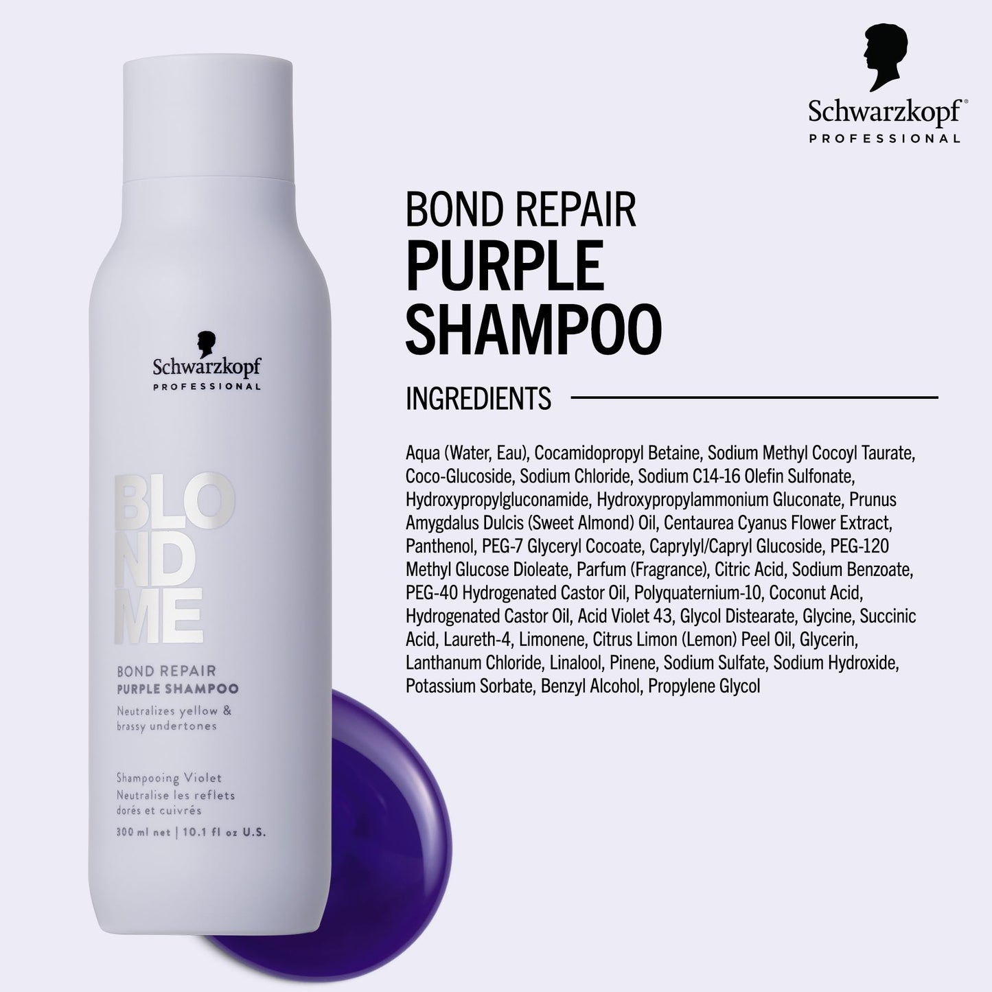 BlondMe Bond Repair Purple Shampoo for Blonde Hair | Neutralizes Yellow & Brassy Tones | Strengthens, Repairs, & Prevents Breakage | For Moisturized, Healthy-Looking Cool-Toned Blondes