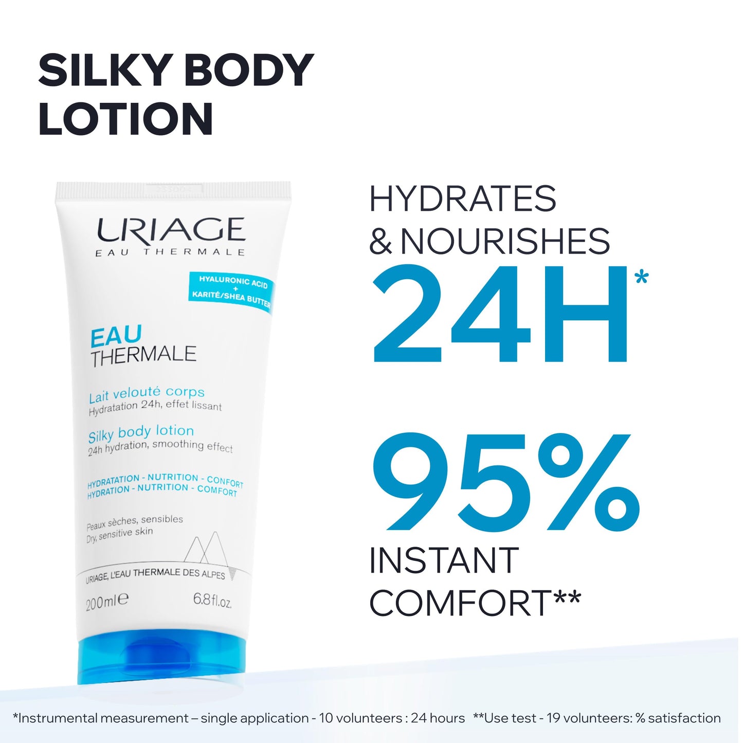 Uriage Eau Thermale Moisturizing Body Lotion With Shea Butter & Hyaluronic Acid, Hydration For 24 Hours, Light Silky Body Moisturizer, Lovely Floral Scent